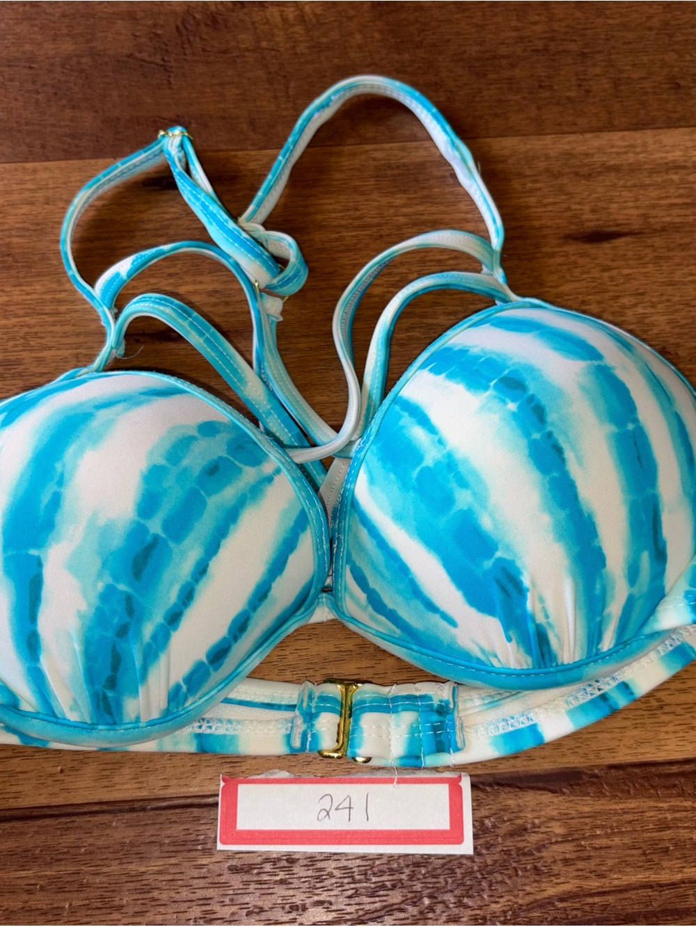 Catalina Women's Aqua Blue Tie-Dye Push-Up Bikini Top Strappy Back Size S (3-5)